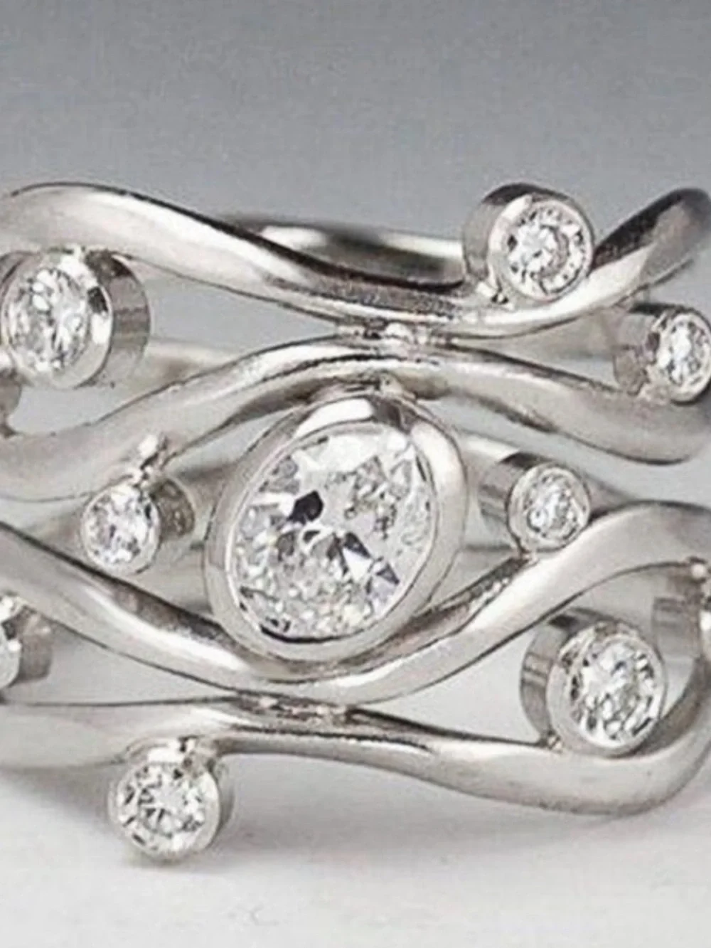 NEW 18K White Gold Diamond Twisted Wave Wide Ring